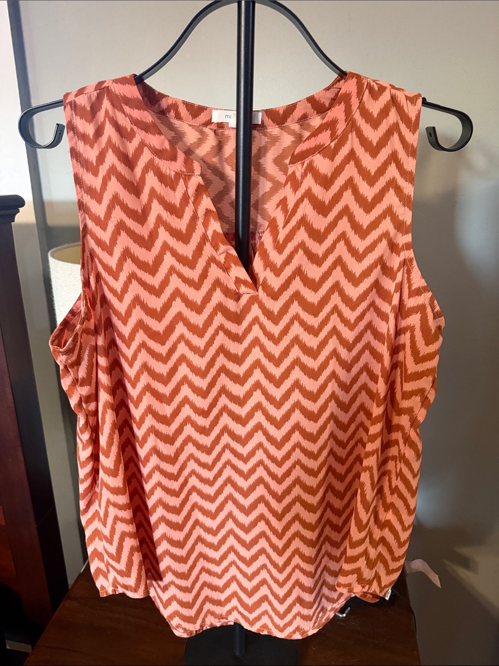 Maurices Coral and Light Pink Chevron Sleeveless V-Neck Camisole